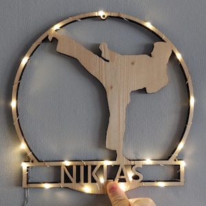 Personalized Taekwondo/Karate Wall Emblem, Name Plate with LEDs, 25 cm x 25 cm