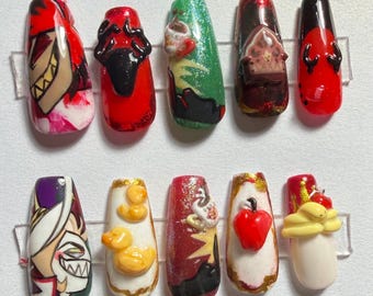 Set de uñas postizas Hazbin Hotel Alstor y Lucifer Radioapple (talla S)