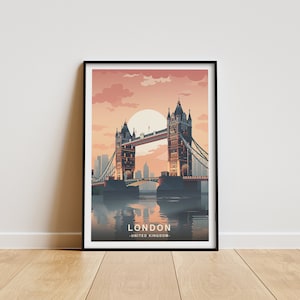 London Travel Poster, Tower Bridge Poster, United Kingdom Travel Print, England Wall Art, Home Decor, London Gift