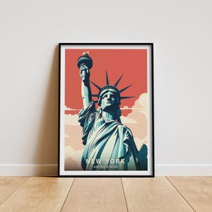 New York Travel Poster, Statue of Liberty Poster, Vintage USA Wall Art Print, NYC Home Decor, New York Gift