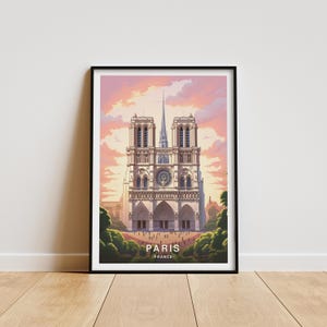 Paris Travel Poster, Notre Dame Cathedral Poster, Vintage France Wall Art, Paris Landmark Print, Home Decor, Paris Gift