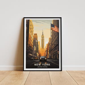 New York Travel Poster, Empire State Building Poster, Vintage USA Wall Art Print, NYC Home Decor, New York Street, New York Gift