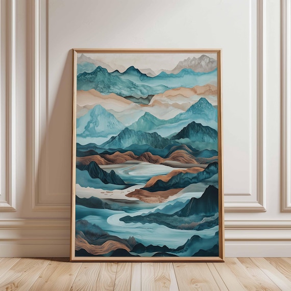 抽象水彩画 青と茶色の作品 水彩絵の具が滲んだ抽象的なテクスチャー