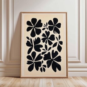Black and White Flower Art Print, Modern Minimalist Wall Decor, Floral Abstract Poster, Contemporary Home Art, Large Flower Print
