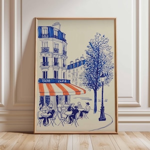 Paris Cafe Poster – French Wall Art, Vintage Paris Print, Parisian Street Scene Illustration, European Travel Artwork for Home Decor