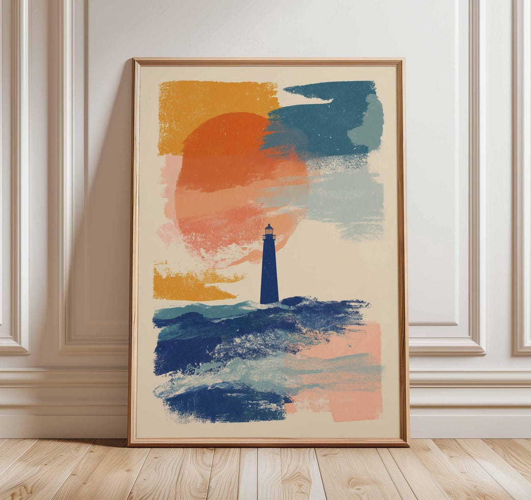 Lighthouse Poster, Coastal Wall Art, Nautical Abstract Print, Ocean ...