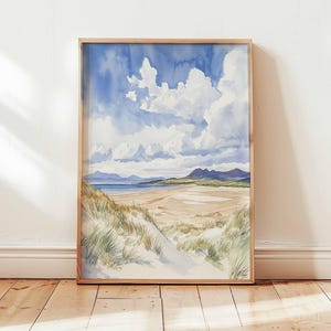 Coastal Beach Watercolor Print, Seaside Landscape Poster, Ocean Wall Art, Nautical Coastal Decor, Relaxing Beach House Art