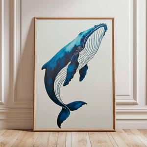 Blue Whale Wall Art Ocean Poster Coastal Decor Nautical Marine Life Print Sea Creature Artwork Beach House Wall Decor