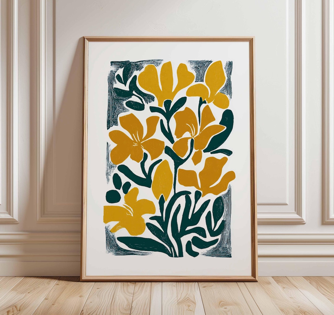 Yellow Floral Poster, Modern Botanical Wall Art Print, Bold Minimalist ...