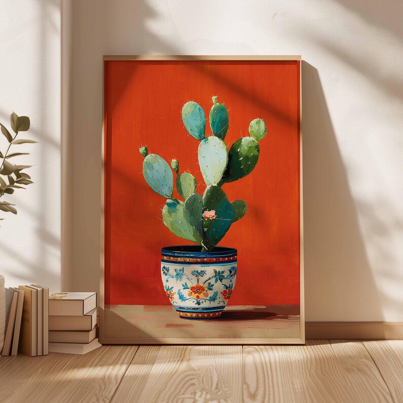 Cactus Art Print, Mexican Pottery Wall Art, Bold Botanical Poster ...