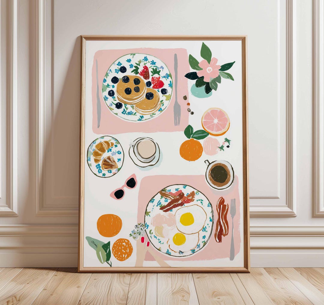 Breakfast Table Poster, Modern Kitchen Wall Art, Colorful Food ...