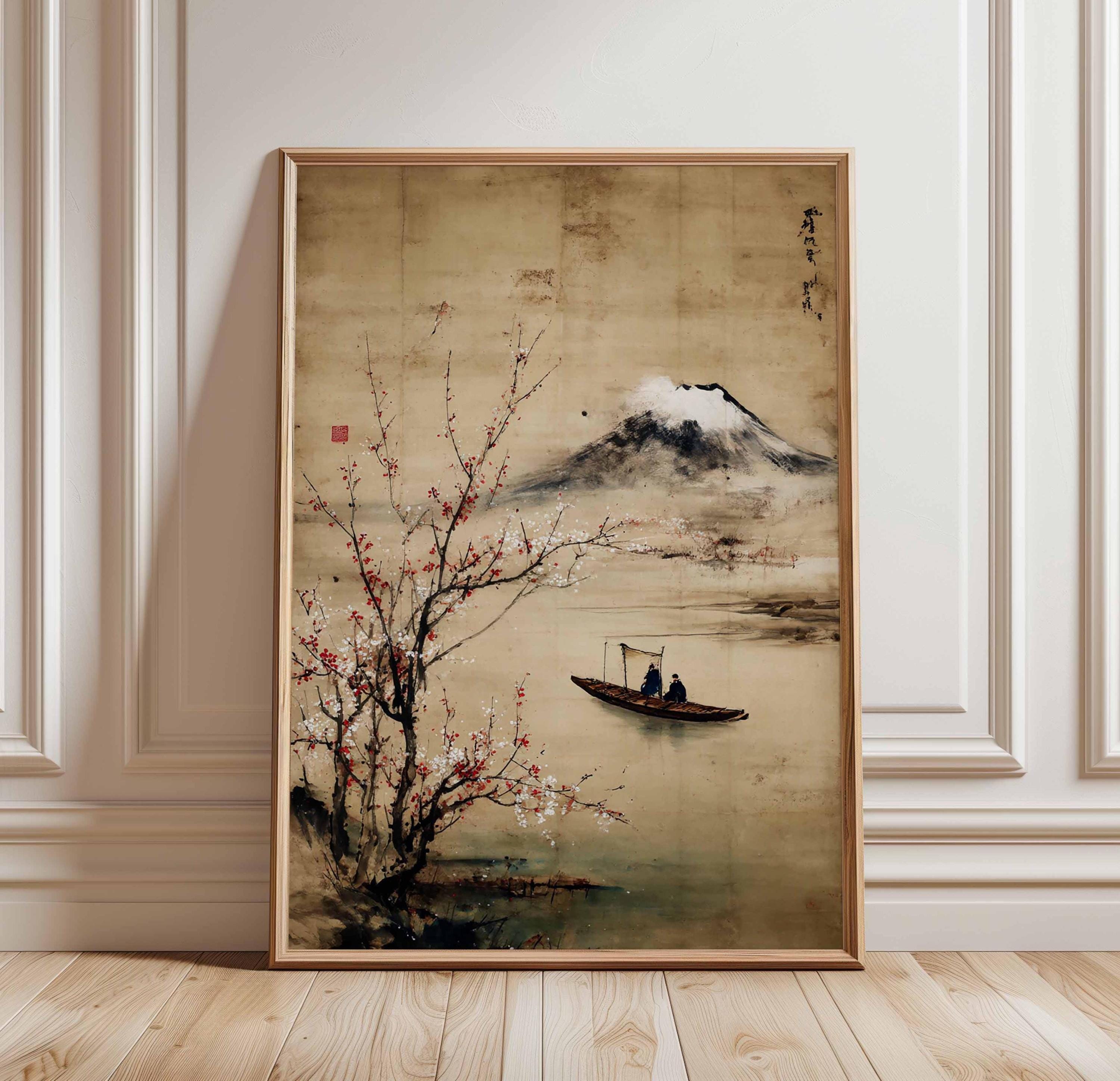Vintage Japanese Landscape Poster, Mount Fuji Wall Art Print