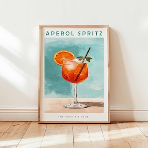 Aperol Spritz Print, Retro Italian Travel Cocktail Print, Plakat do kuchni, Modna włoska sztuka ścienna, Nowoczesne lato vintage, Sztuka wózka barowego