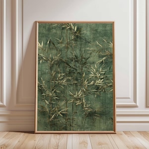 Bamboo Wall Art Print, Japanese Botanical Poster, Zen Nature Greenery Decor, Elegant Minimalist Bamboo Leaves Artwork