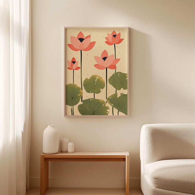 Lotus Flower Poster | Japanese Style Wall Art | Botanical Pond Print ...