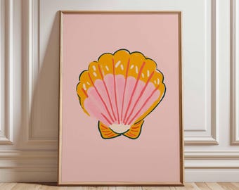 Pink Seashell Poster, Colorful Shell Wall Art, Beach Nursery Print, Playful Coastal Decor, Summer Wall Art for Kids Room