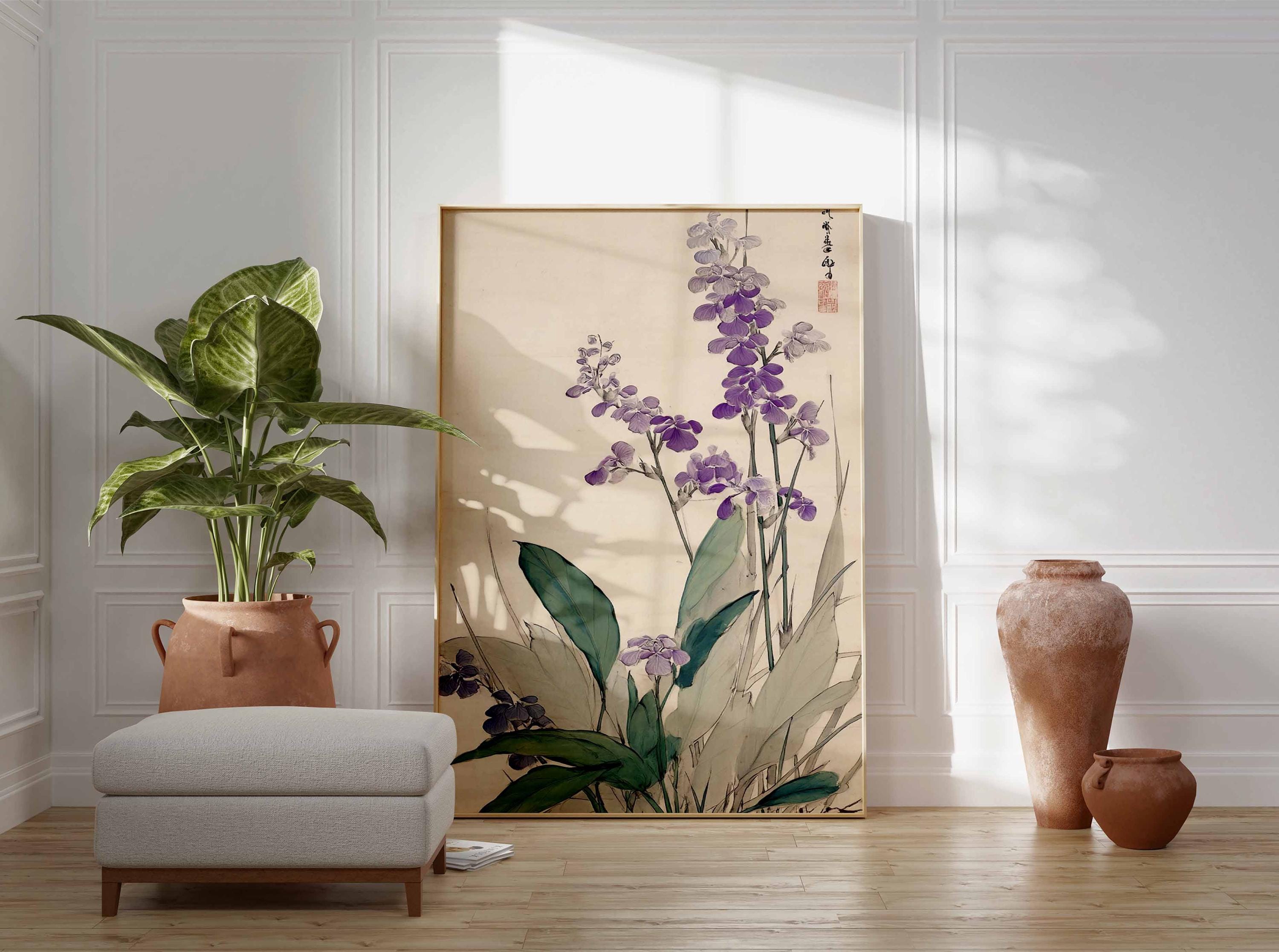 Japanese Orchid Wall Art, Purple Botanical Print Poster
