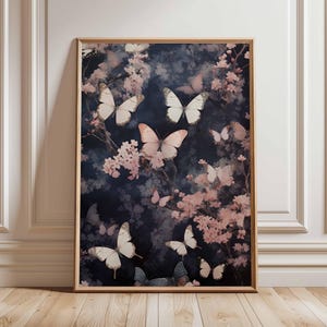 Butterfly Poster, Floral Wall Art, Romantic Nature Print, Pink Cherry Blossom Artwork, Elegant Butterfly Illustration, Botanical Home Decor