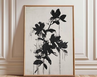 Black and White Floral Poster, Abstract Flower Art Print, Modern Floral Wall Decor, Minimalist Nature Art, Monochrome Flower Print