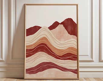 Abstract Desert Landscape Poster, Terracotta Canyon Wall Art Print