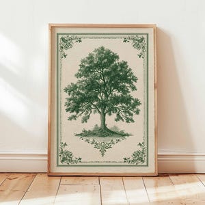 Vintage Tree Illustration Wall Art Print, Antique Botanical Nature Poster, Rustic Farmhouse Woodland Decor for Living Room Bedroom
