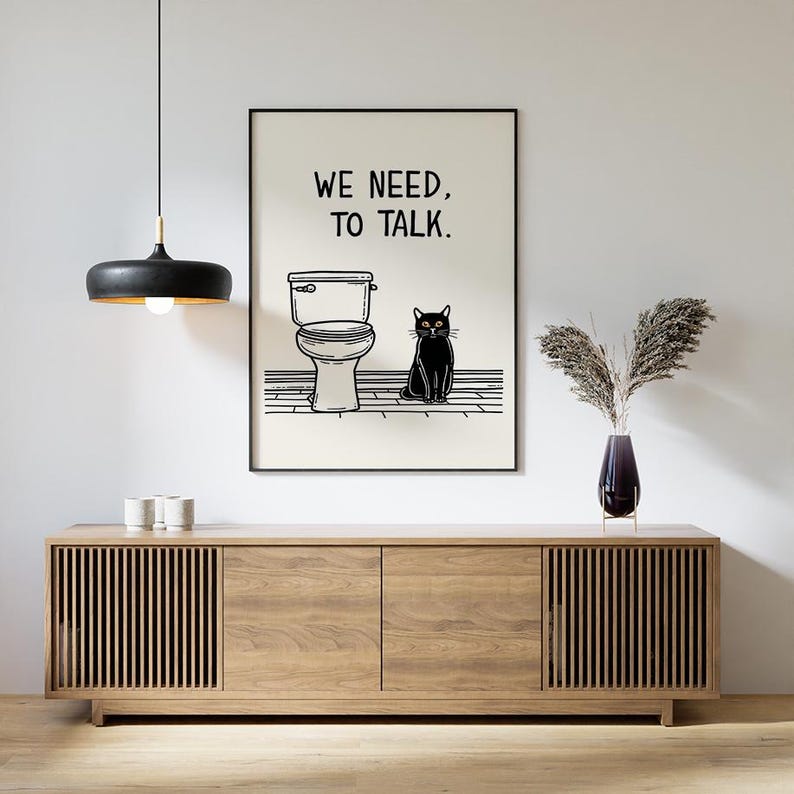 Funny Cat Bathroom Poster | We Need Talk Print | Humour Wall Art ...