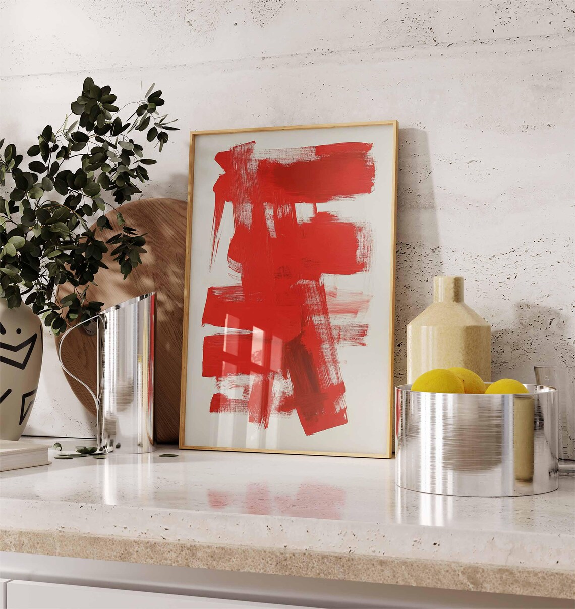 Abstract Red Brushstroke Poster, Bold Red Art Print, Modern Wall Decor ...