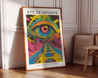 Psychedelic Eye Wall Art Print, Trippy Retro Sci-fi Poster Design