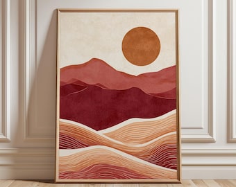 Abstract Desert Landscape Poster, Terracotta Mountain Wall Art, Boho Print