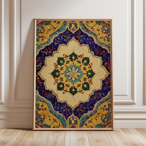Persian Tile Pattern Poster | Islamic Geometric Wall Art | Ornate Mosaic Design Print | Traditional Decorative Decor