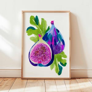 Colorful Fig Fruit Wall Art Print, Modern Kitchen Poster, Watercolor Food Illustration, Botanical Fruit Artwork, Dining Room Wall Decor