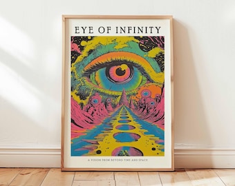 Psychedelic Eye Wall Art Print, Trippy Retro Sci-fi Poster Design