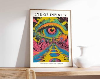 Psychedelic Eye Wall Art Print, Trippy Retro Sci-fi Poster Design