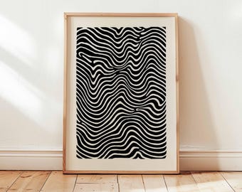 Stampa artistica da parete astratta in bianco e nero, poster moderno minimalista, decorazione per la casa con illusione ottica, arte geometrica contemporanea