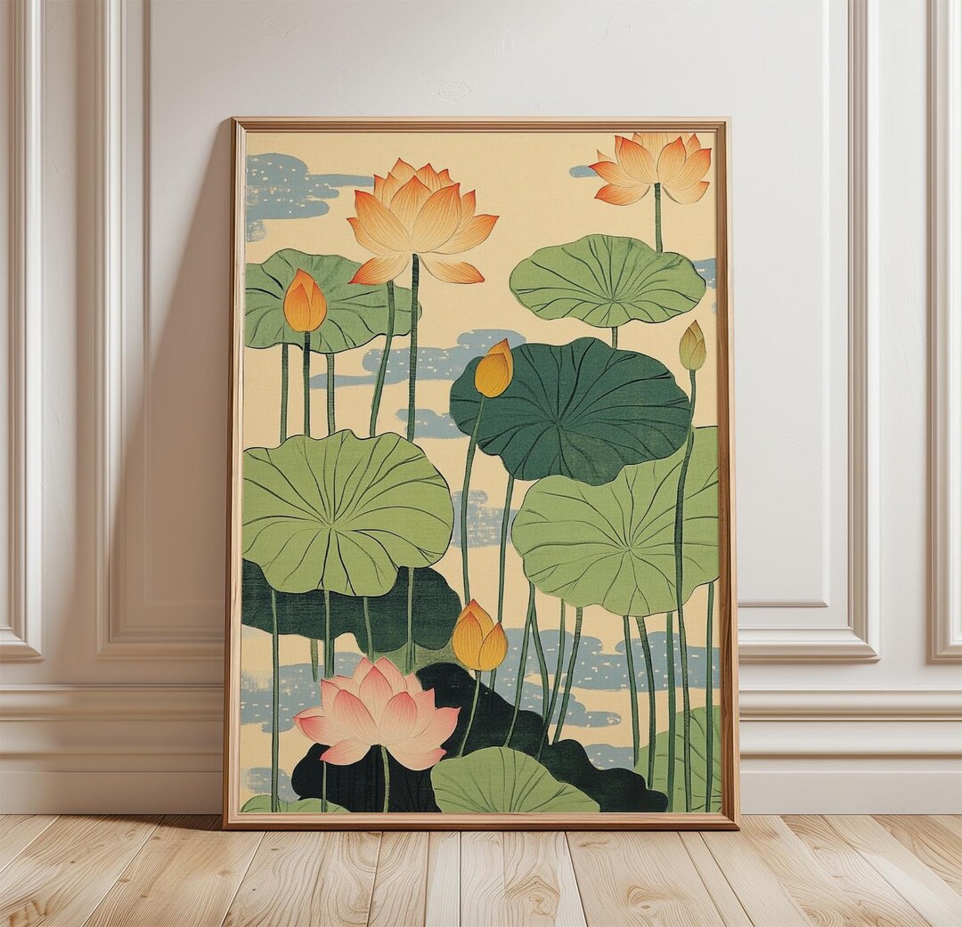 Lotus Flower Poster | Japanese Style Wall Art | Botanical Pond Print ...
