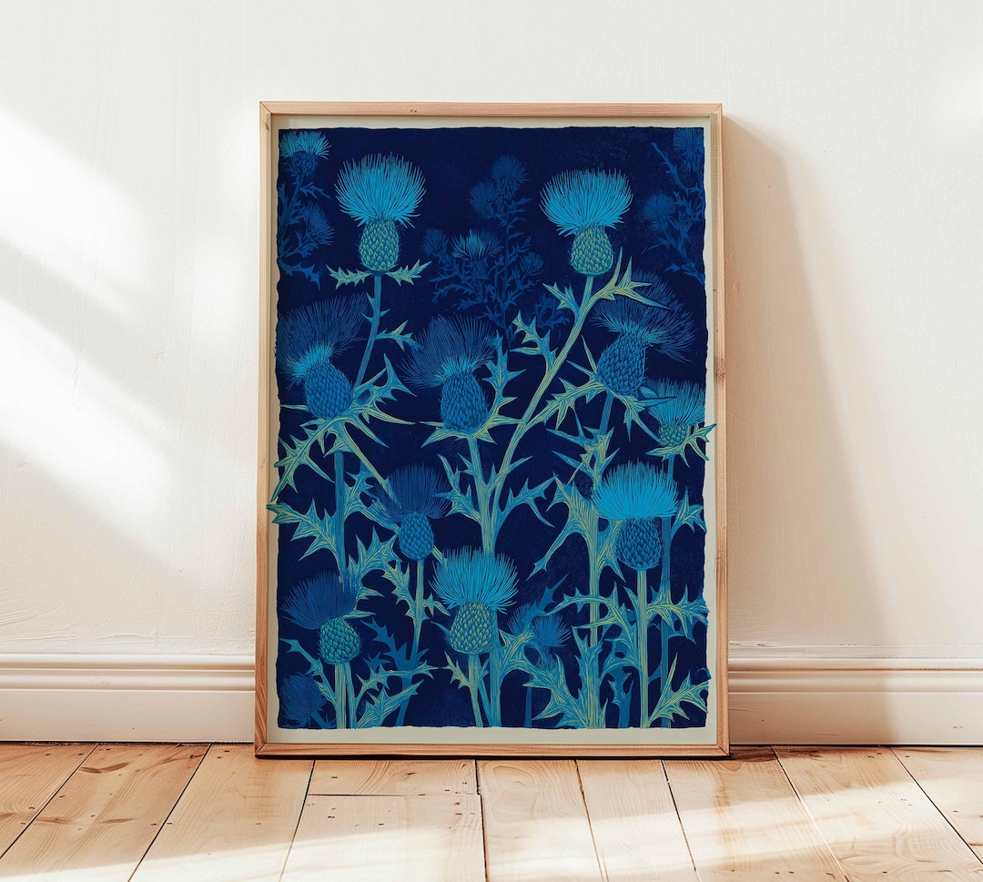 Blue Thistle Wall Art Print Botanical Flower Poster Scottish 