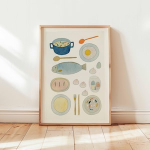 Whimsical Kitchen Art Print Watercolor Food Poster Cute Culinary Wall Decor Dining Room Unframed Illustration for Food Lovers