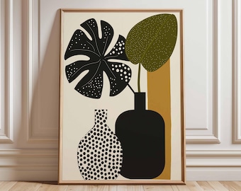 Mid-Century Modern Plant Art, Botanical Scandinavian Wall Decor, Abstract Minimalist Print Set, Aesthetic Home Gift