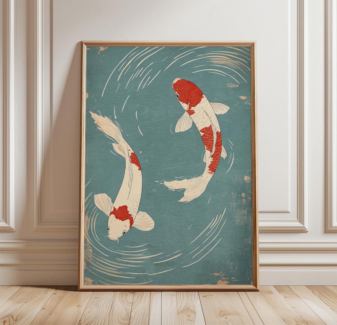 Koi Fish Poster | Japanese Wall Art | Minimal Zen Decor | Vintage Style ...