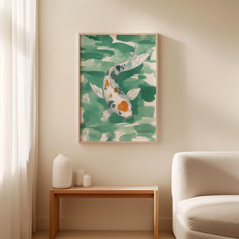 Koi Fish Poster | Watercolor Pond Wall Art | Japanese Nature Print - Etsy