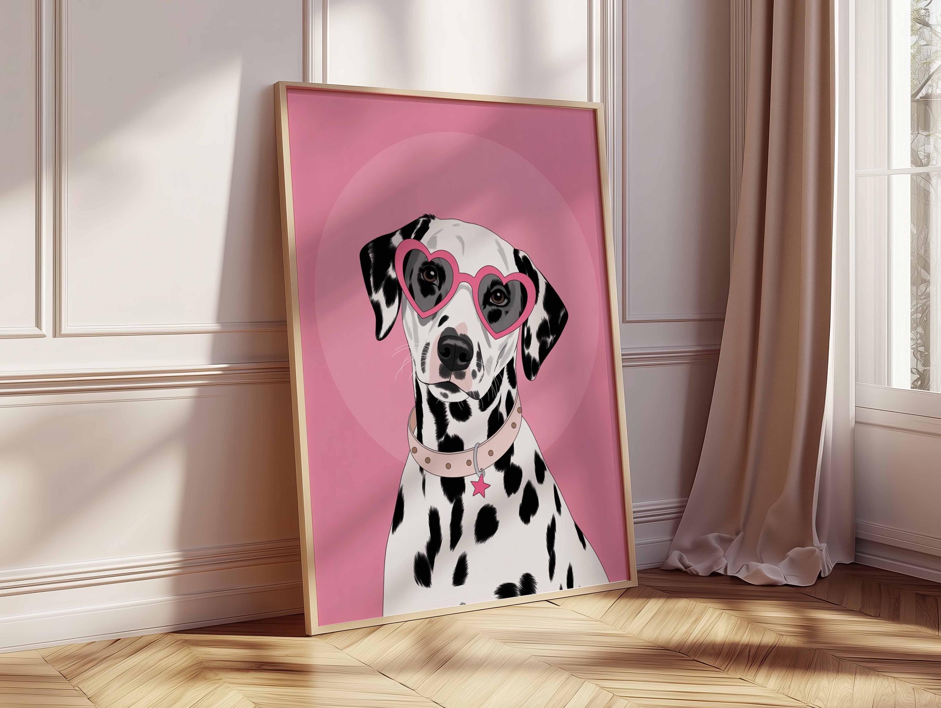 Dalmatian Dog Poster, Pink Wall Art Print, Pop Art Dog