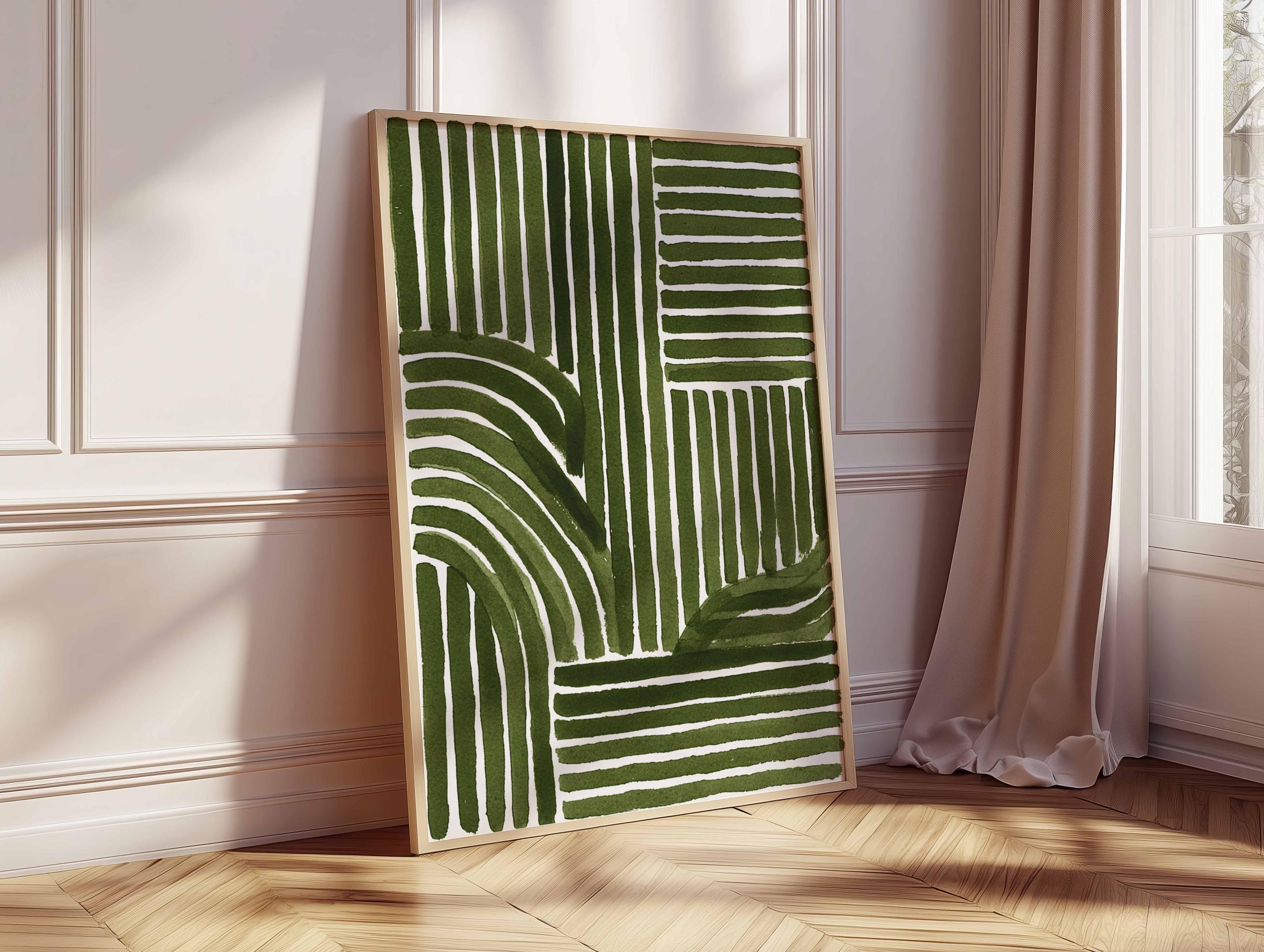 Green Abstract Line Art Print – Modern Minimalist Geometric Poster ...