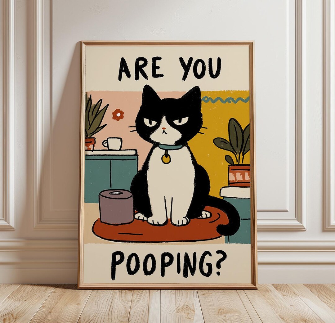 Funny Cat Bathroom Poster | Are You Pooping Print | Humorous Toilet ...