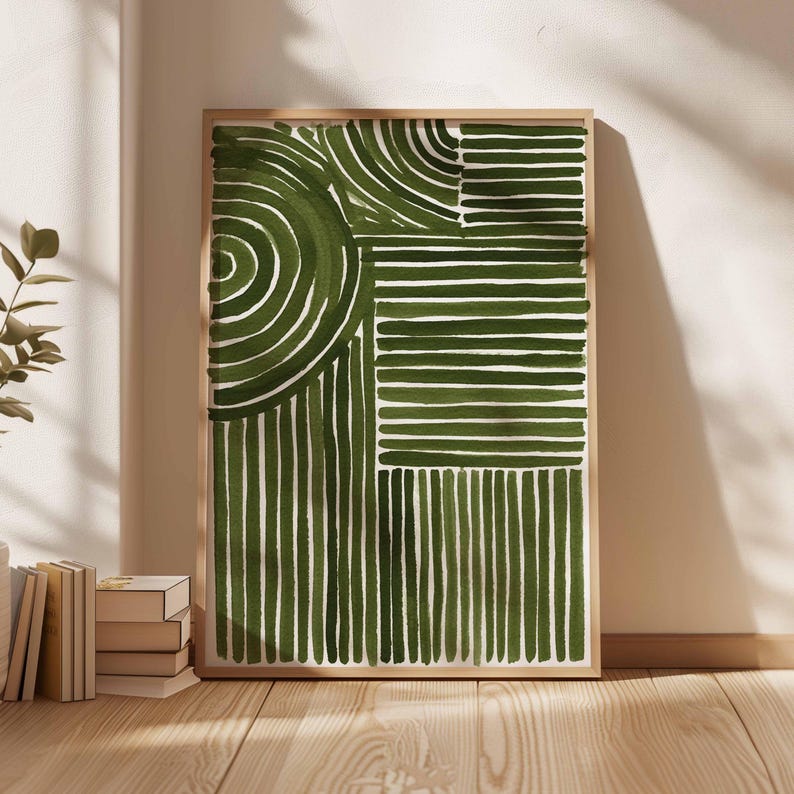 Green Abstract Line Art Print – Modern Minimalist Geometric Poster ...