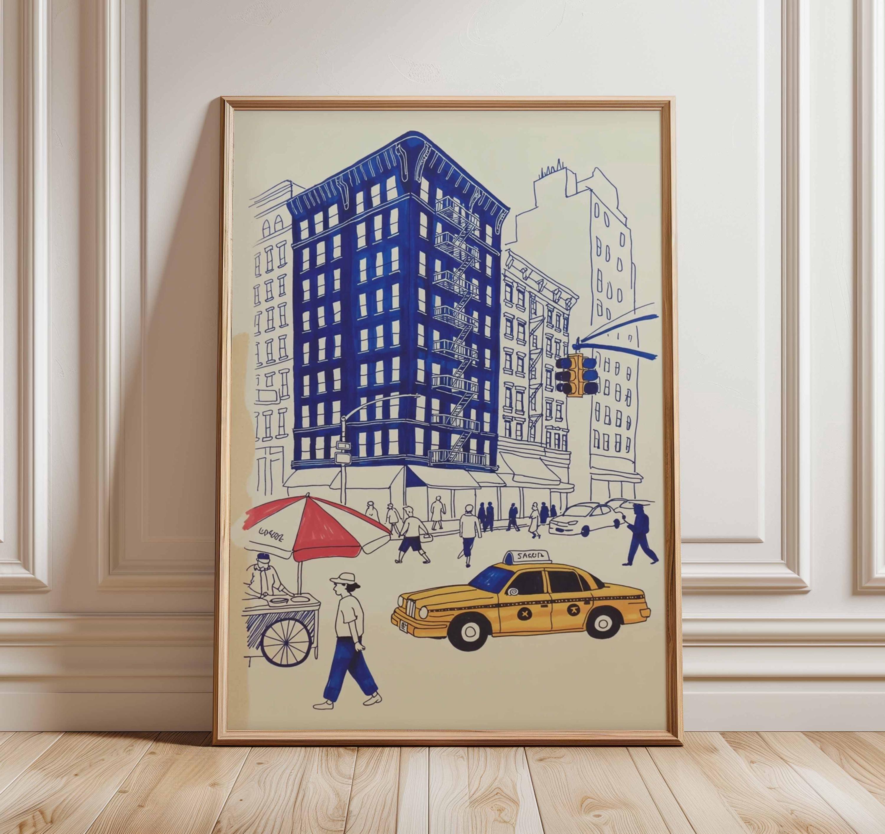 Lindo ニューヨークタクシー壁掛けアート New York City Poster – Yellow Taxi Street Scene Wall Art, NYC