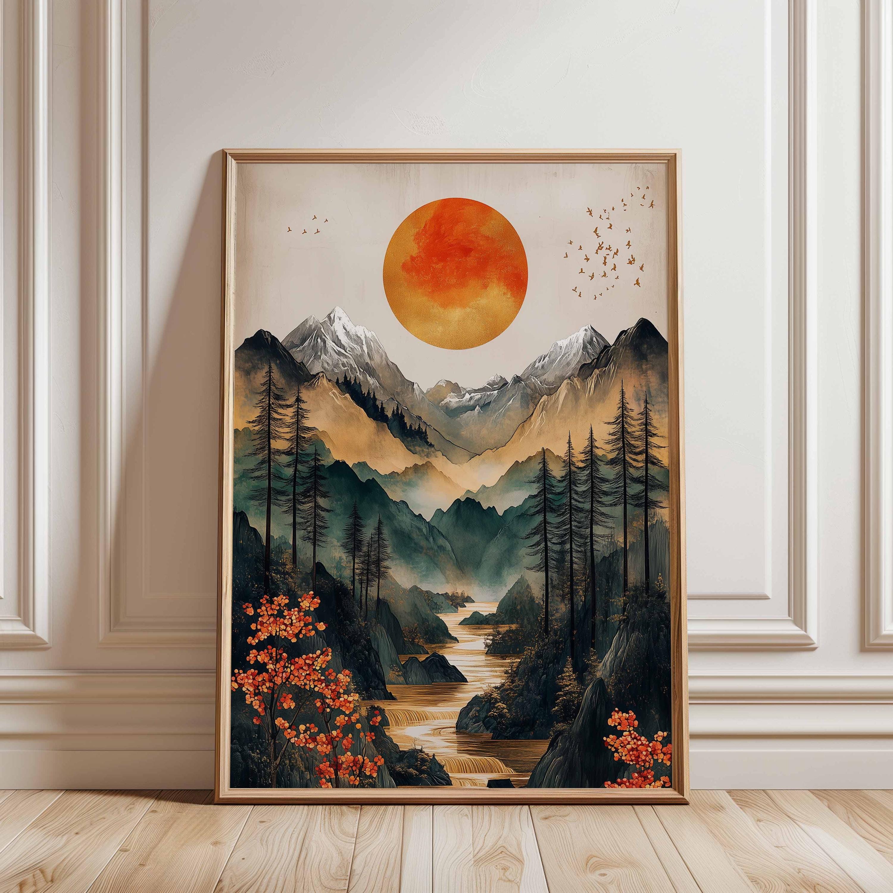 アートポスターダイアン・ロマネロ＜EVENING　SUN＞ Sun Over Mountain Valley Poster, Japanese Landscape Wall Art