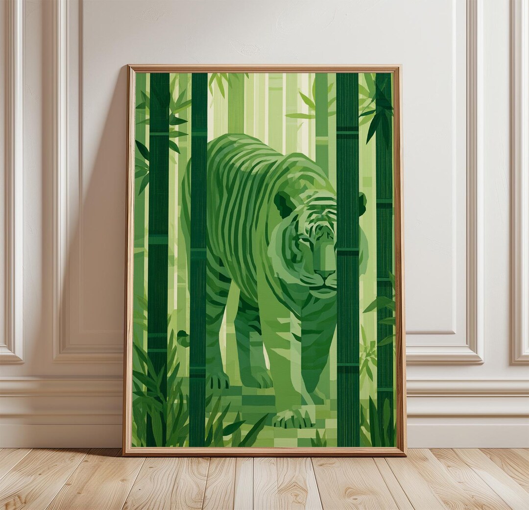 Green Tiger Jungle Poster,bamboo Animal Wall Art Print - Etsy UK