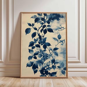 Botanical Leaf Poster, Vintage Botanical Art, Blue Leaves Print, Nature Wall Art, Floral Art Print, Minimalist Home Decor