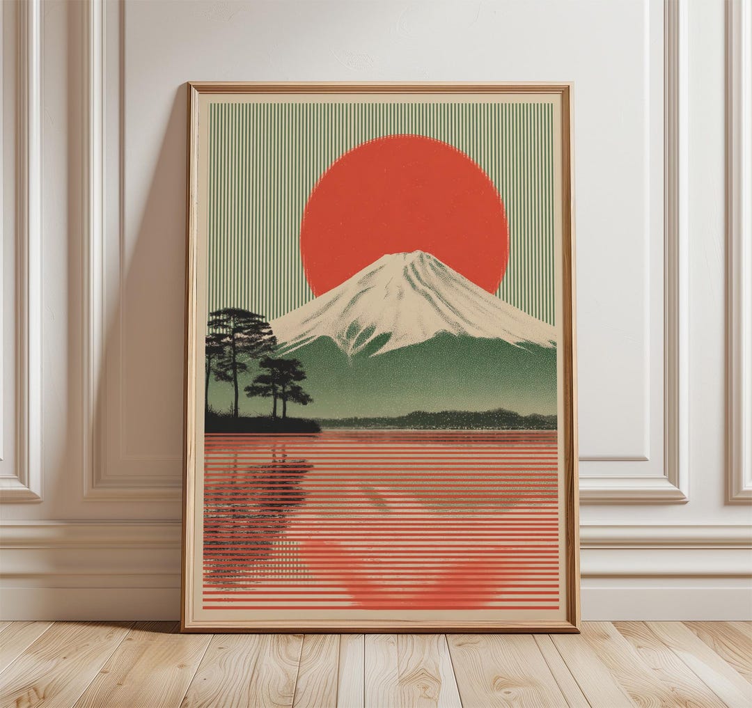 Mount Fuji Landscape Poster, Japanese Graphic Art Print, Modern Nature ...