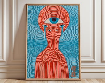 Psychedelische muurkunst, surrealistisch abstract oogposter, moderne trippy lijnkunstprint voor woonkamer en creatieve ruimtes